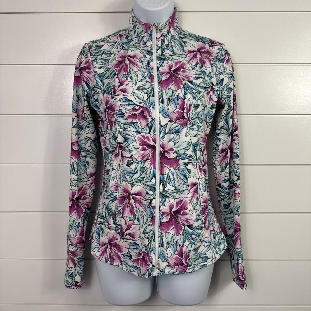 Tommy Bahama Active Zip Up Jacket Activewear Purple Floral Print sz XS